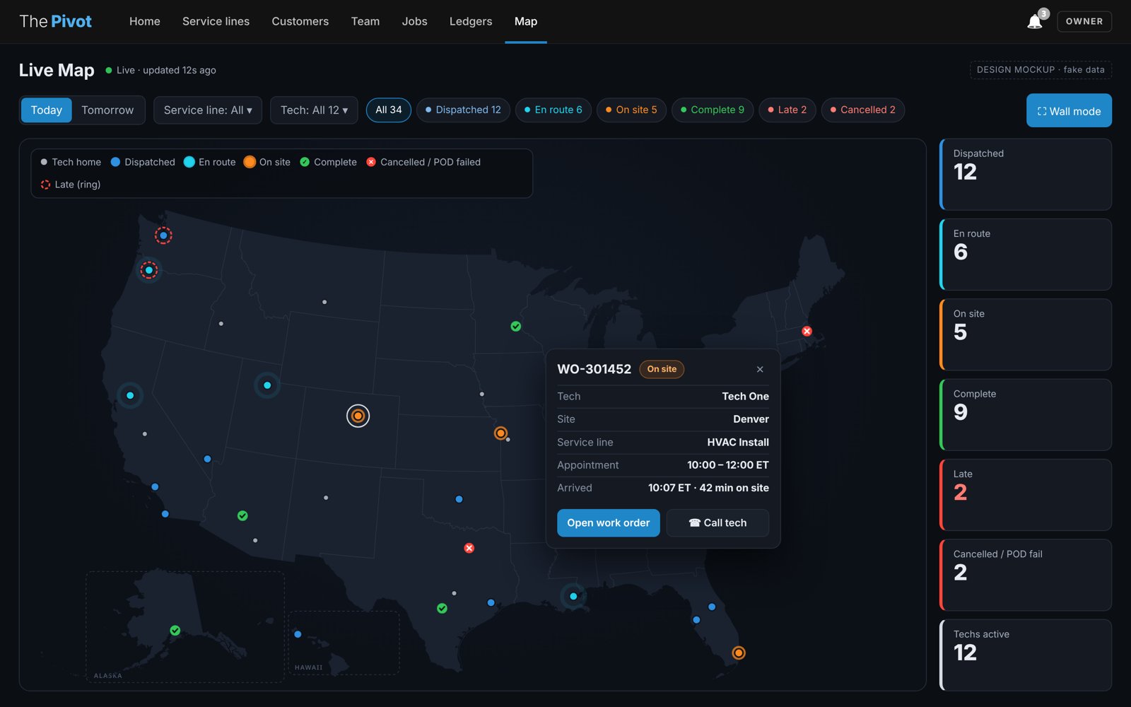 Live Map of the field team by status