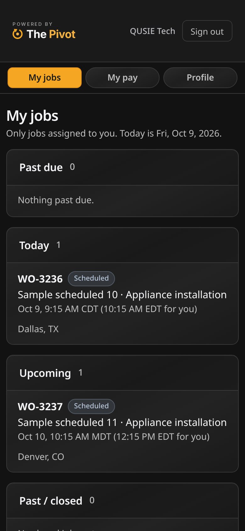 Tech phone page: today's work orders